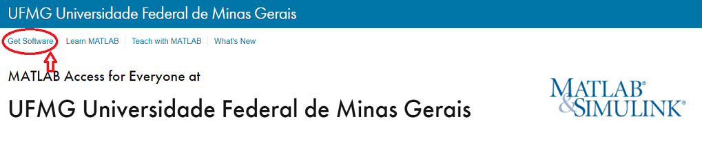 Portal da MathWorks com destaque para a opção Get Software